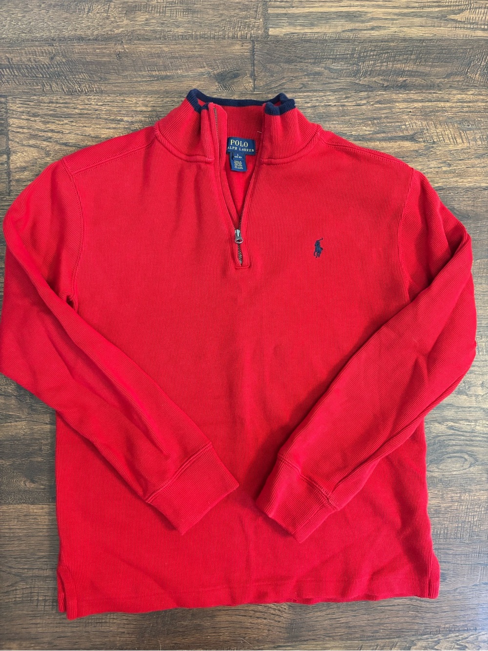 Polo Ralph Lauren Sweater Boys 14-16 Red 1/4 Zip Mock Neck Knit Cotton Pullover
